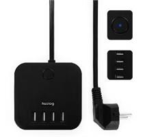 HUSLOG 12W 3x zásuvka, 4xUSB, 1.5m černá 