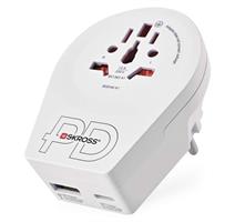 SKROSS Cestovní univerzální adaptér pro cizince do střední Evropy, 1×USB-C, 1×USB-A