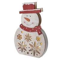 EMOS LED vánoční sněhulák dřevěný, 30 cm, 2x AA, vnitřní, teplá bílá, časovač