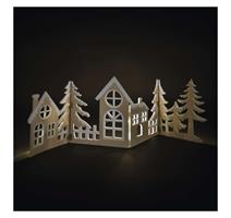 EMOS LED dekorace dřevěná - vesnička, 60 cm, 2x AA, teplá bílá, časovač