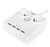 HUSLOG 12W 2x zásuvka, 4xUSB, 1.5m bílá 