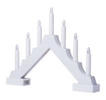 EMOS LED svícen dřevěný bílý, 29 cm, 2x AA, vnitřní, teplá bílá, časovač