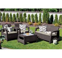 Keter Zahradní nábytek Keter Corfu set dvousedačka + dvě křesla + stůl hnědý