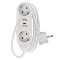 EMOS Prodlužovací kabel 1,4 m / 2 zásuvky+2×USB-A+1×USB-C  / bílý / PVC / 1,5 mm2