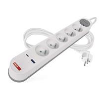 EMOS Prodlužovací kabel 3 m / 5 zásuvky / s vypínačem / bílo-šedý / 1×USB-A + 1×USB-C / 1,5 mm2