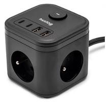HUSLOG 15W 3x z.2xUSB-C,2xUSB,1.4m černá 