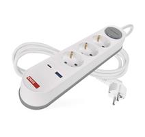 EMOS Prodlužovací kabel 2 m / 3 zásuvky / s vypínačem / bílo-šedý / 1×USB-A + 1×USB-C / 1,5 mm2